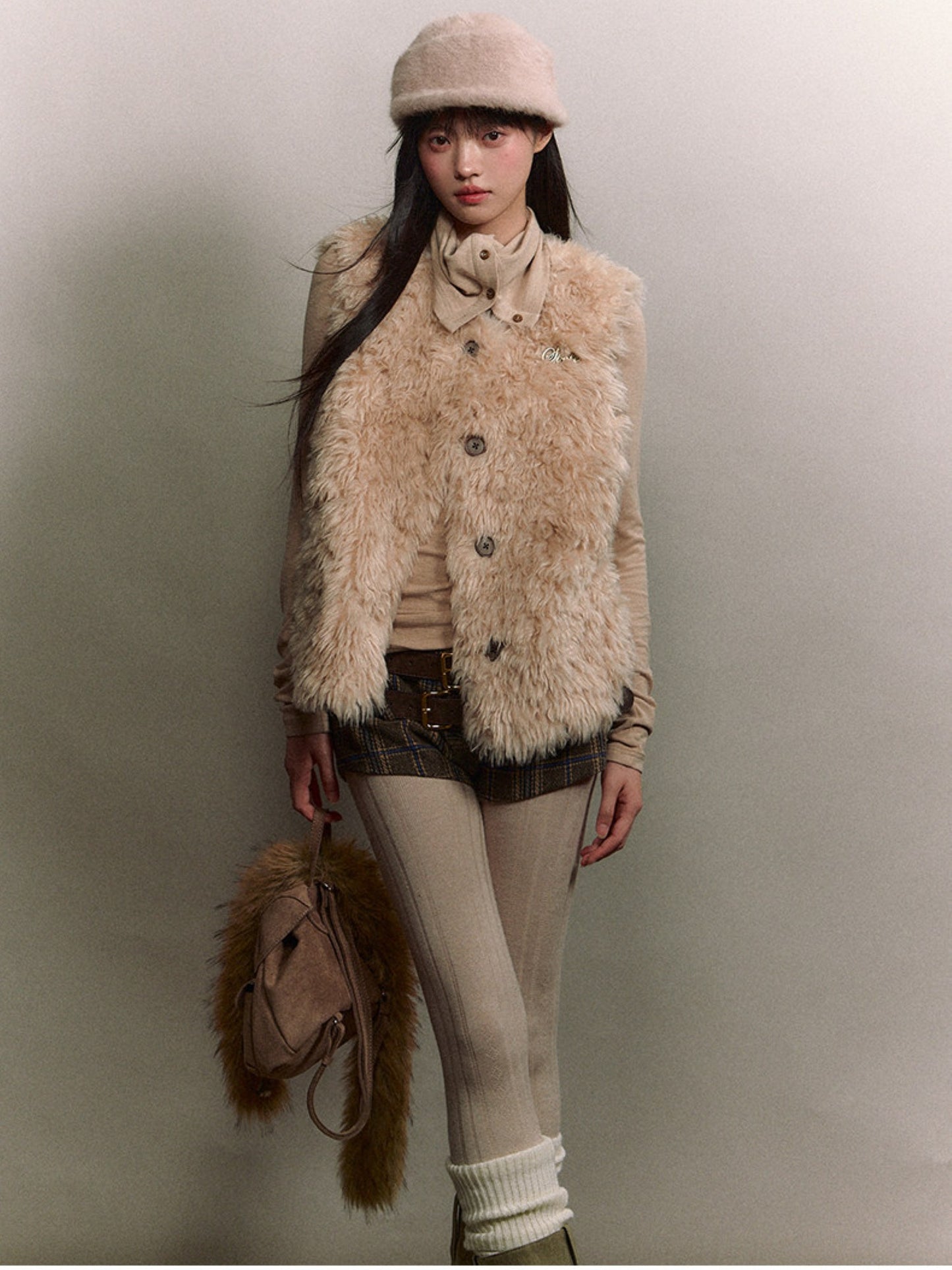 Soote Season - Korean Amber Brown Curly Faux-Fur Vest