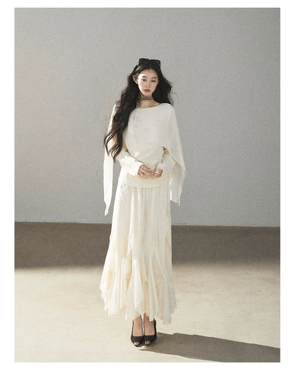 AOMALM - Cloud-Shaped French Lace Ruffle Midi Skirt – Elegant Autumn Maxi