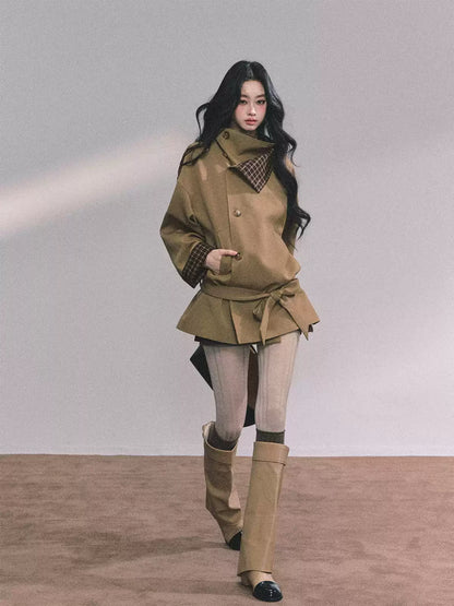 少也眼 French-British Style Trench Blazer – Khaki & Grey