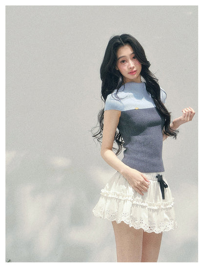 少也眼 “Embers of the Mind” Deep Rock Gray Faux Two-Piece Knit Top 137