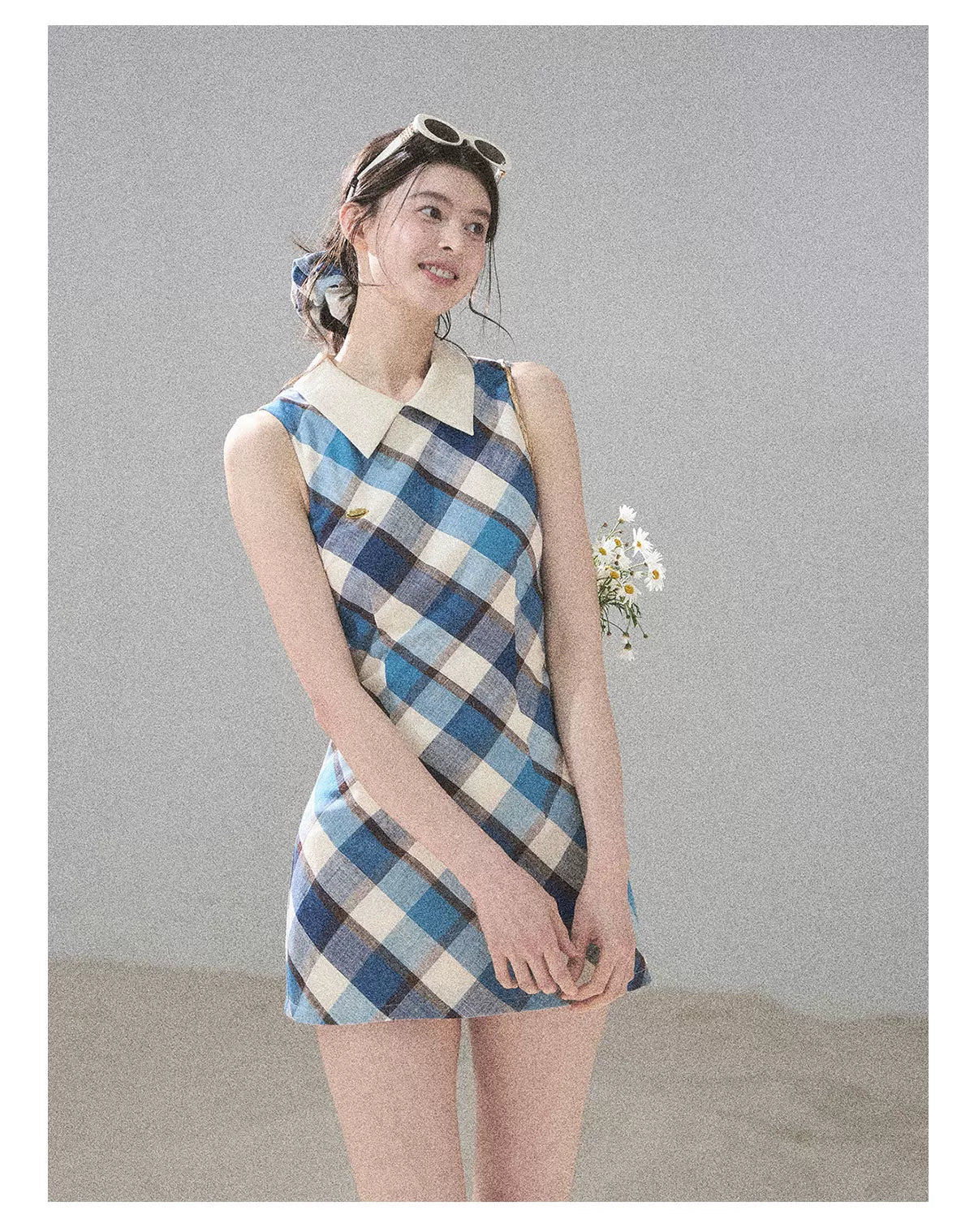 "Sunset by the Shore" Vintage Blue Plaid Polo Mini Dress 358648564