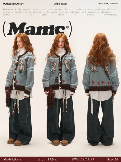 MAMC - Cute Bow Deer Knit Cardigan (Blue)