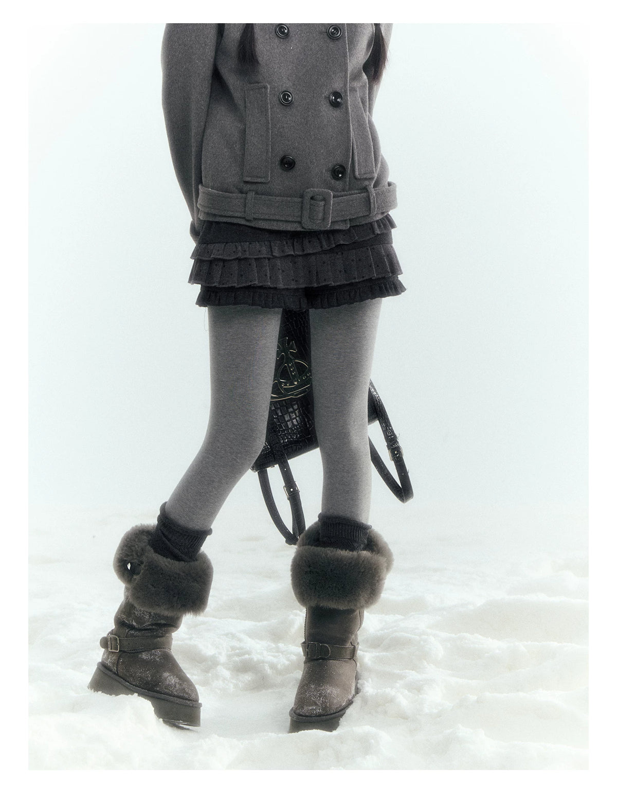 Horridale - Gray Polka Dot Tiered Ruffle Skort with Pleated Layers