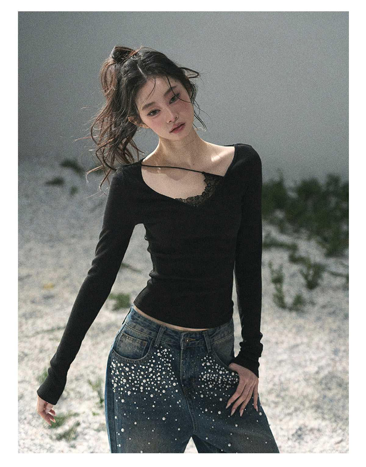 “Day & Night” Midnight Black Lace Knit Top