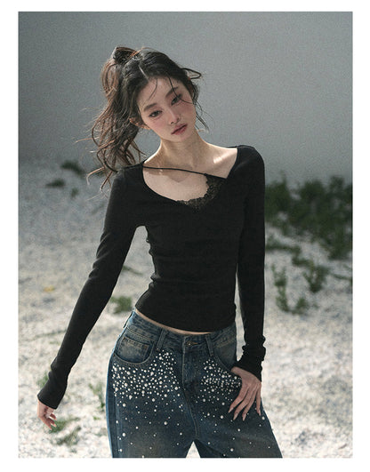 “Day & Night” Midnight Black Lace Knit Top