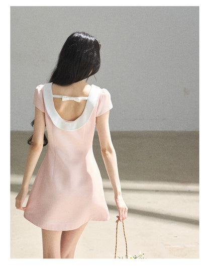 "First Bloom" Pink Mist Satin Puff Mini Dress