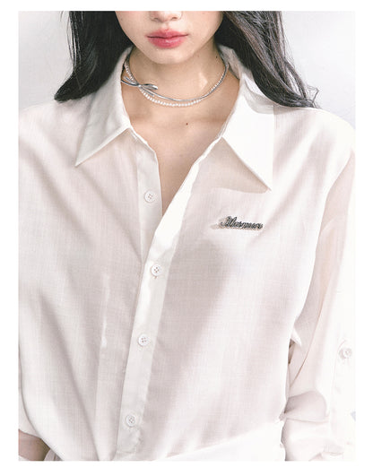 少也眼 "Cheongdam Girls’ Academy" French-Inspired White Sun-Protective Polo Shirt