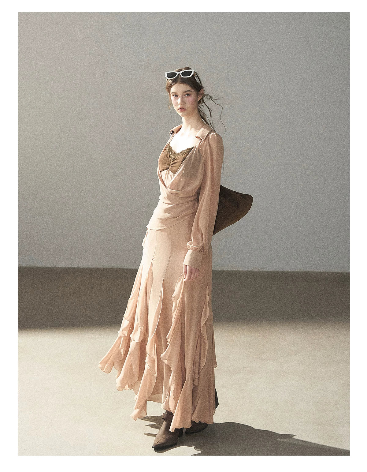 AOMALM - "The Next Fallen Leaf" Cinnamon Pink 2-Piece Set (Shirt / Cami Dress)