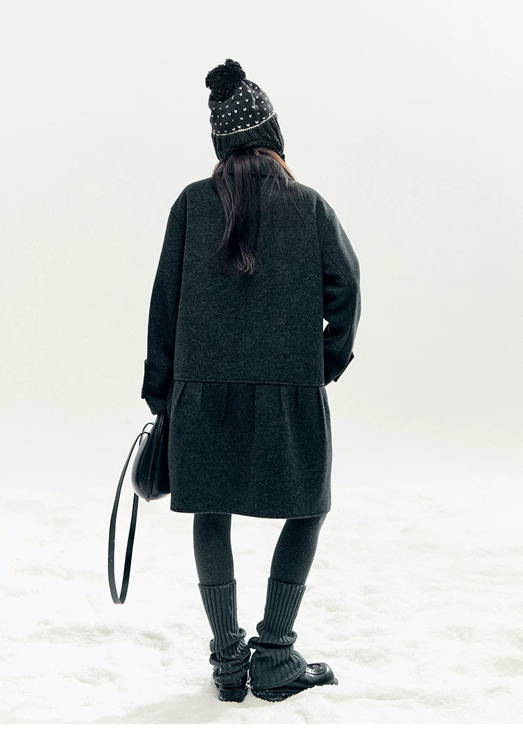 "Winter Chime" Double-Breasted Quilted Wool-Blend Coat (Smoky Purple/ Ash Gray)