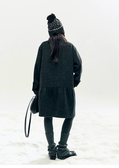 "Winter Chime" Double-Breasted Quilted Wool-Blend Coat (Smoky Purple/ Ash Gray)