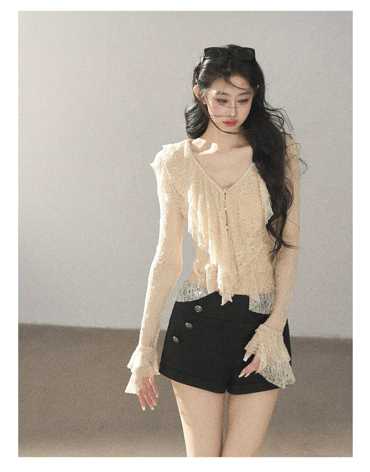 AOMALM - Lace Top – French Ruffle V-Neck Cropped Style