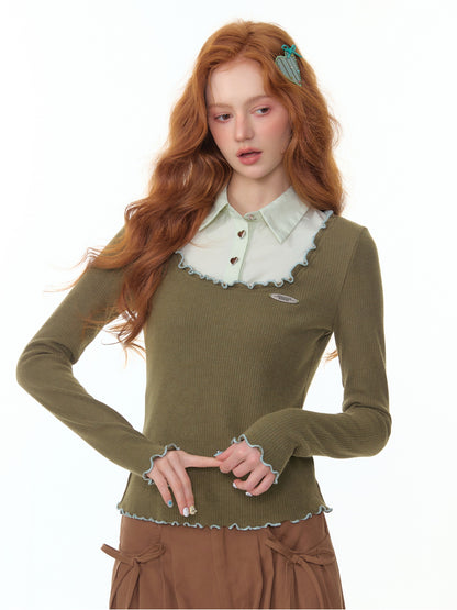 ZiziFei - "Forest Muse" Double-Layer Knit Top