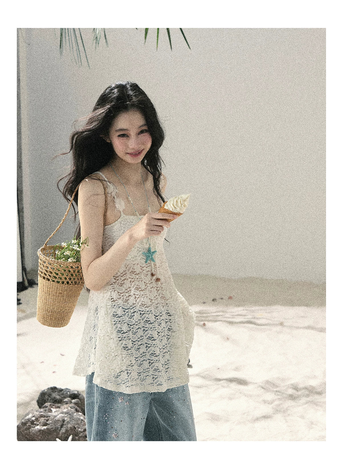 "Morning Mist" Frost White Lace Sheer Cami Top 65123