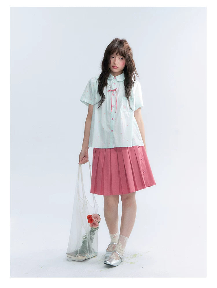 "Summer Sweetheart" Heart Stripe Blouse & Pleated Skirt Set