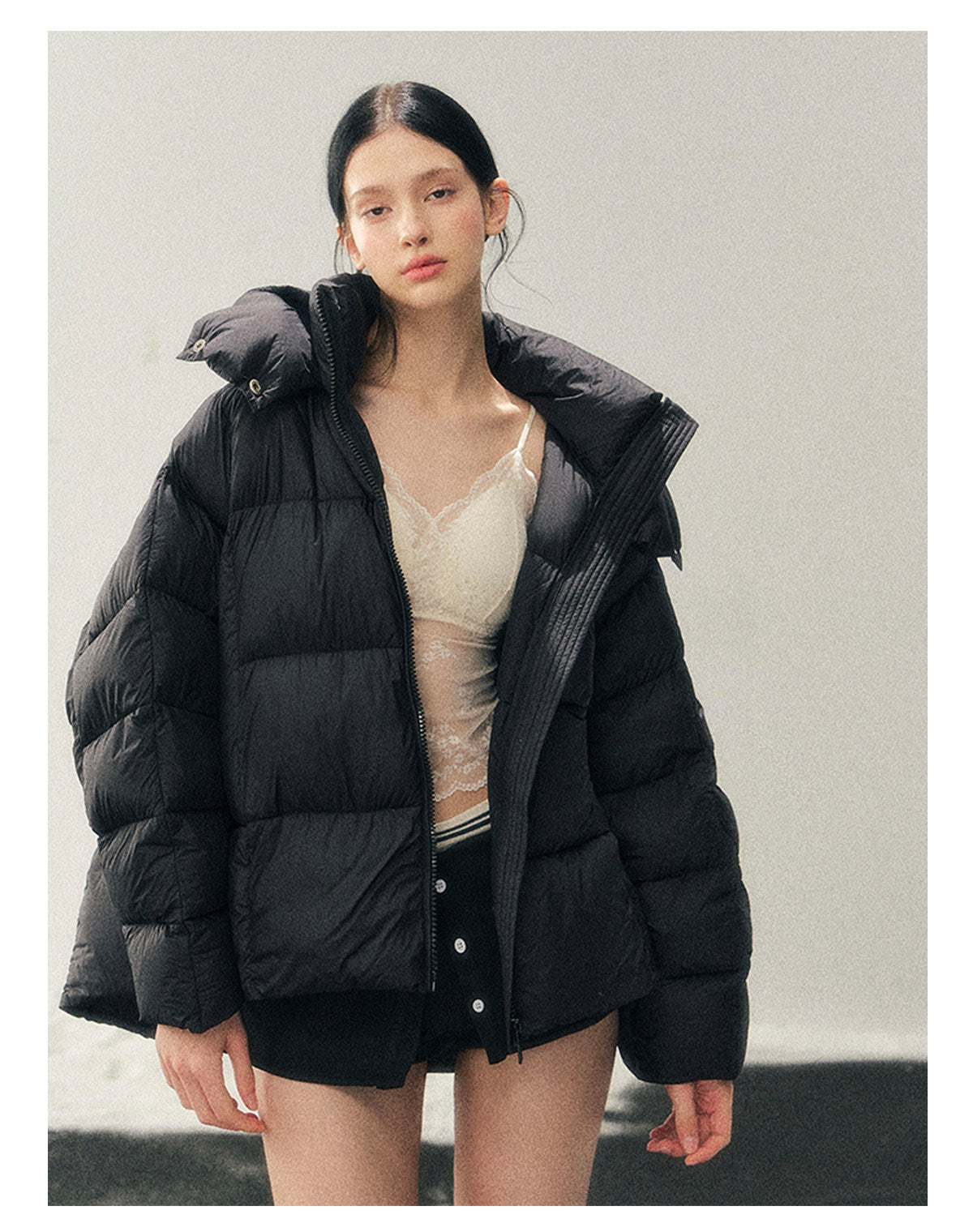 少也眼 "Thawing Snow Realm" Matte Nylon Down Puffer Jacket - Quiet Black