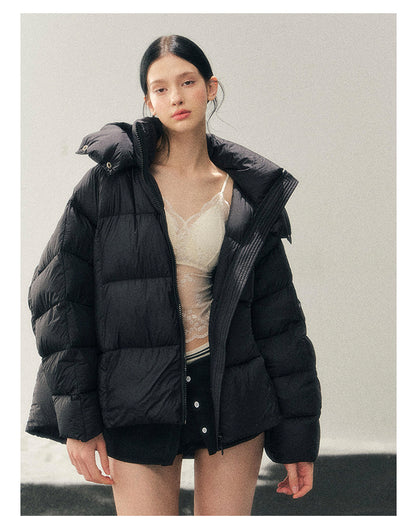 少也眼 "Thawing Snow Realm" Matte Nylon Down Puffer Jacket - Quiet Black