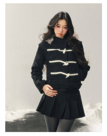 少也眼 "Silent Devotion" Quilted Fringe Wool Coat - Quiet Black