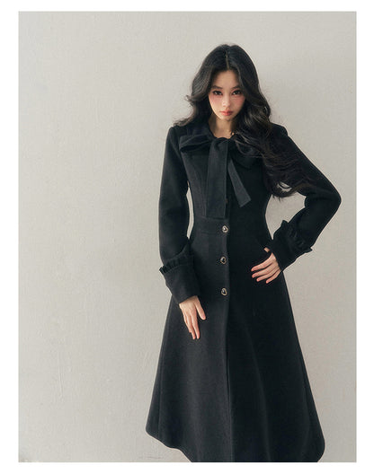 少也眼 "Snowfall Night" Wool-Blend Padded Coat – Rock Black Bow Edition