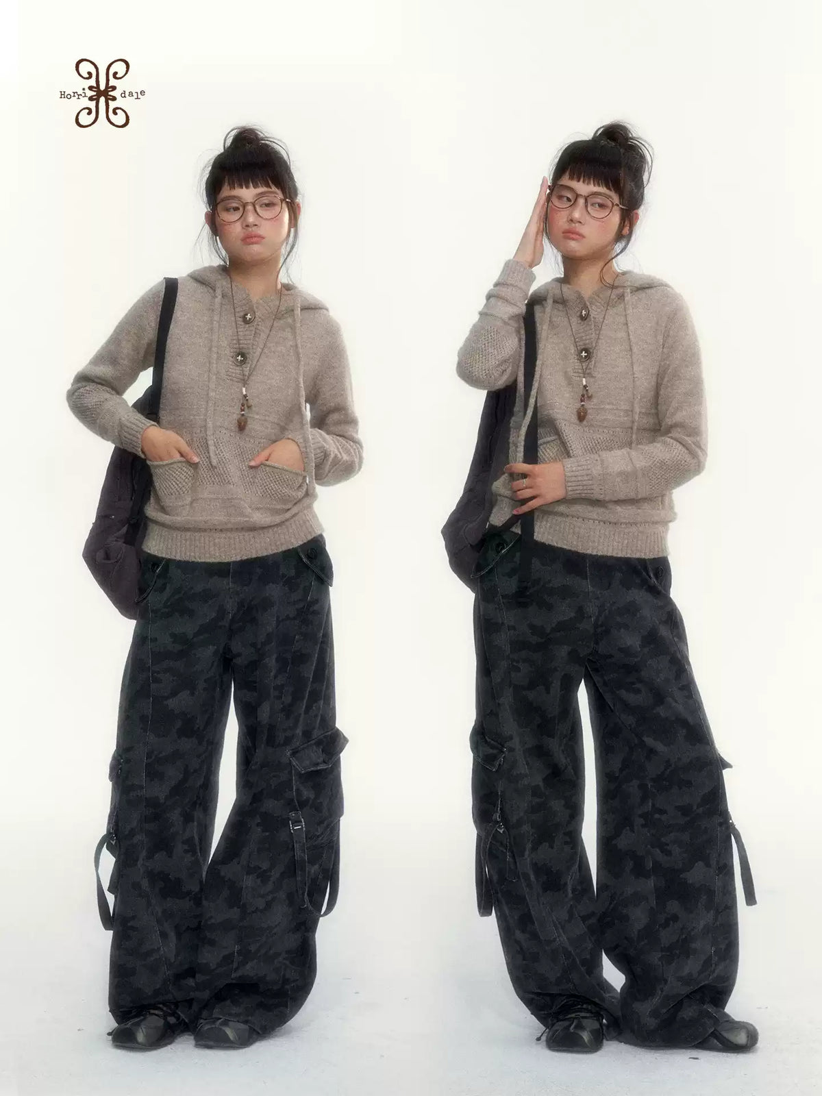Camouflage Washed Wide-Leg Utility Pants