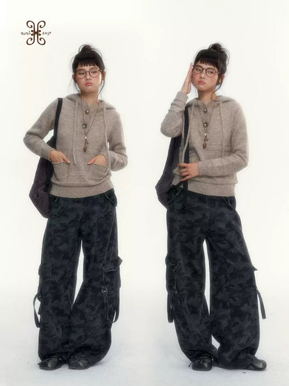 Camouflage Washed Wide-Leg Utility Pants