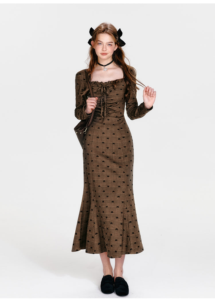 Bow Print Hip Fishtail Dress