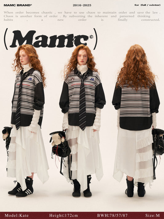 MAMC - Retro Striped Patchwork Polo Shirt WE810