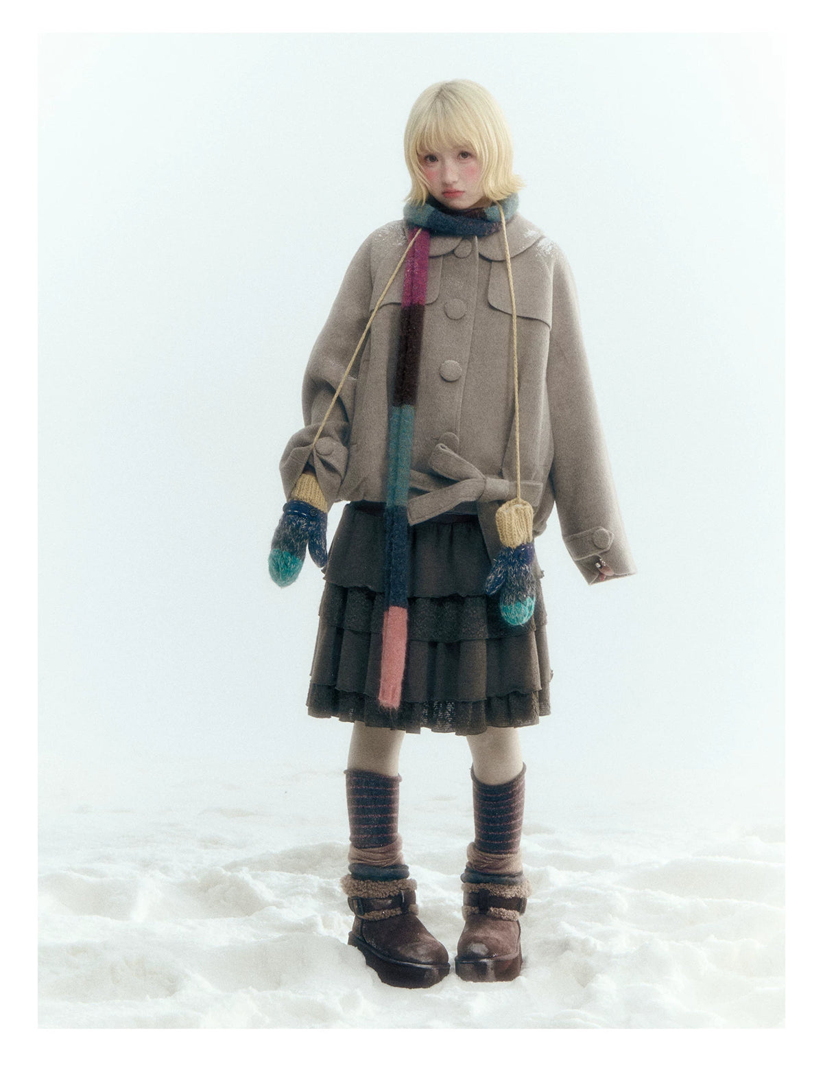 Short Cocoon Wool-Blend Coat (Taro Purple / Oatmeal Gray)