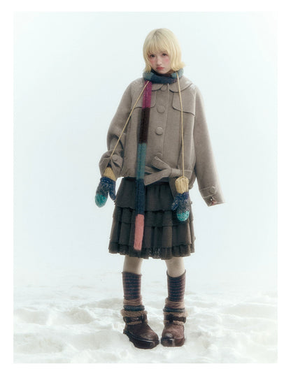 Short Cocoon Wool-Blend Coat (Taro Purple / Oatmeal Gray)