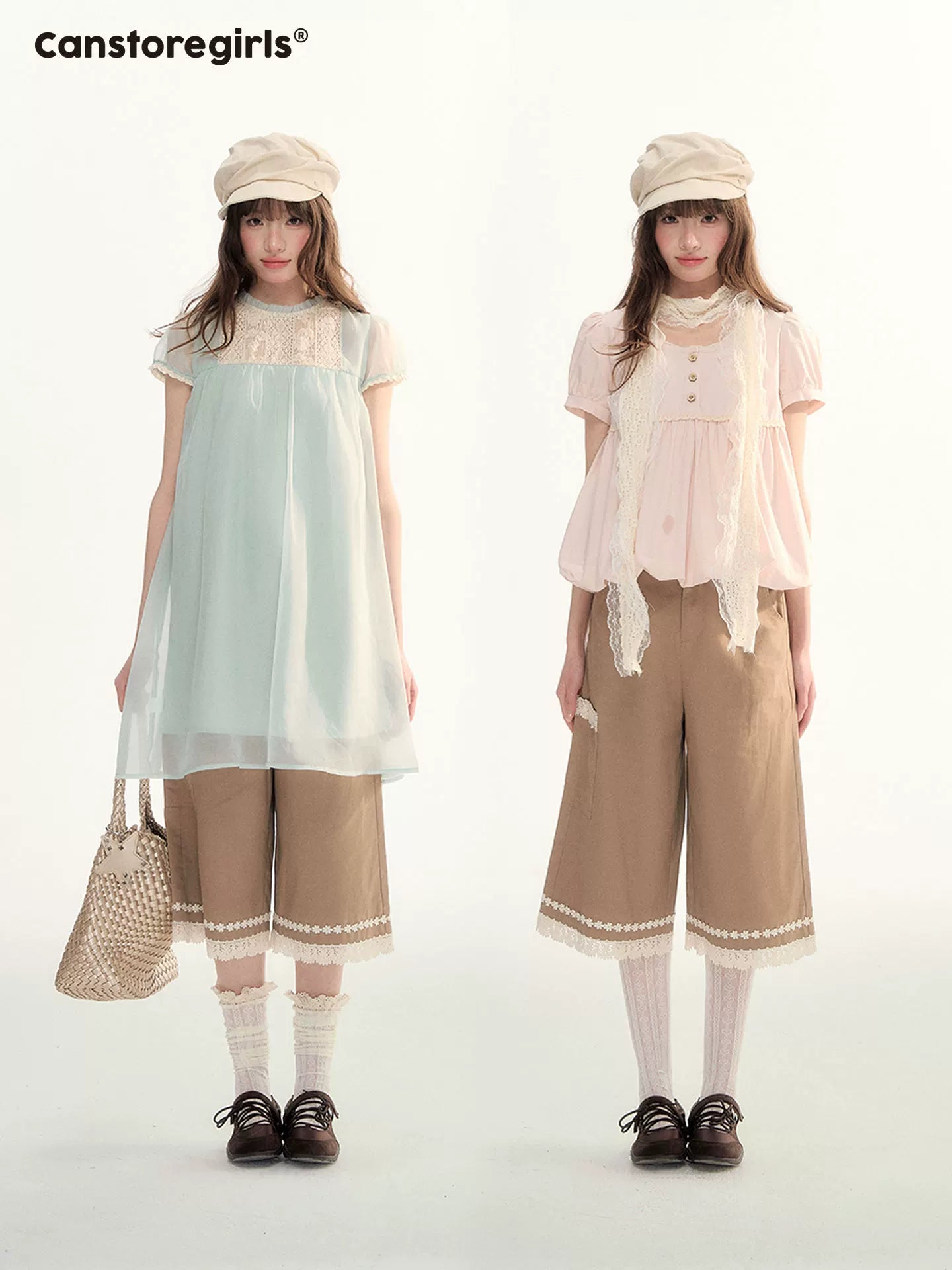 Caramel Lace Trim Cropped Straight-Leg Pants WW2026085