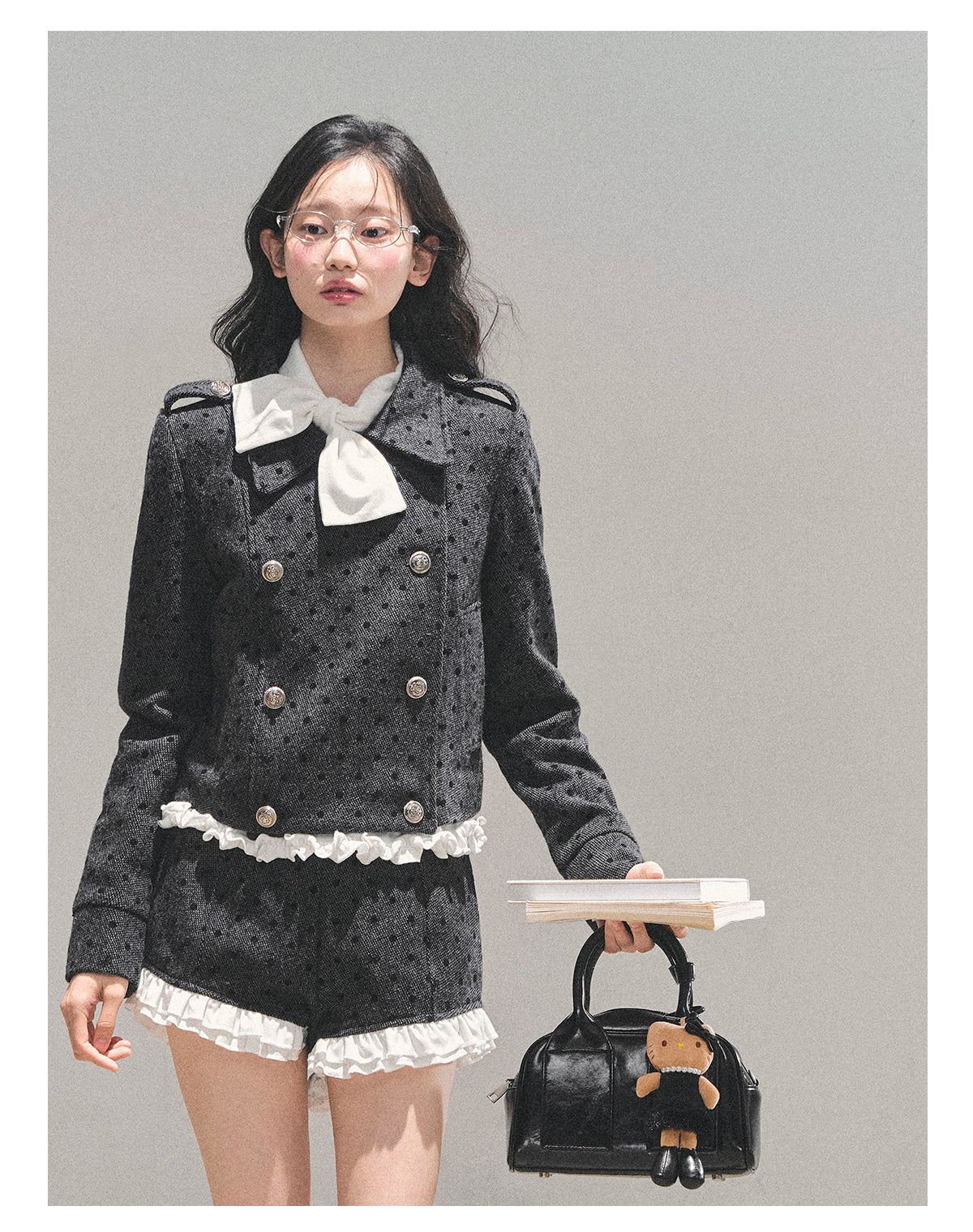 少也眼 “Reef of Memory” Wool Polka-Dot Preppy Two-Piece Set 1118