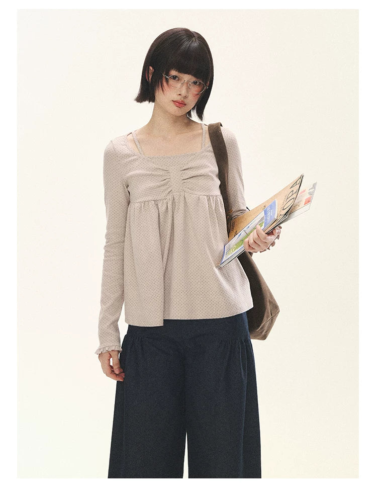 "Lazy Weekend" Deep Blue Ruched Wide Leg Jeans