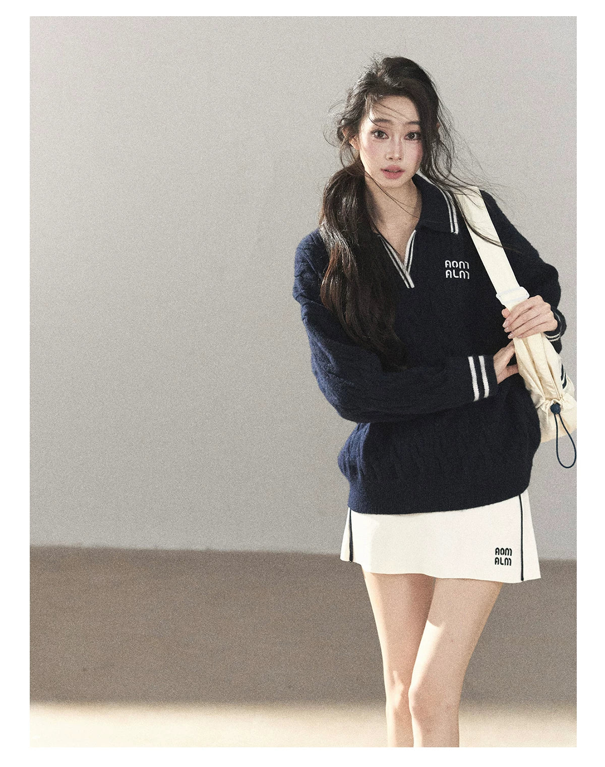 AOMALM - "Navy in Negative Space" Navy Academy-Style Knit Two-Piece Set