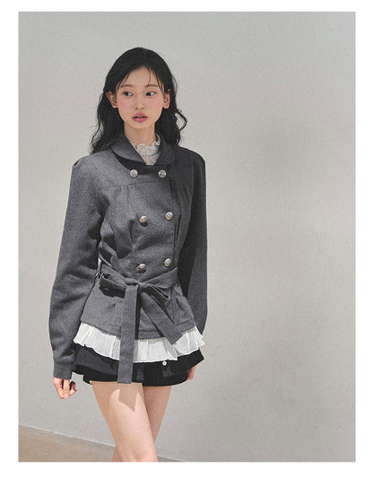 少也眼 "Twilight Whispers" Hepburn-Style Waist-Cinch Blazer