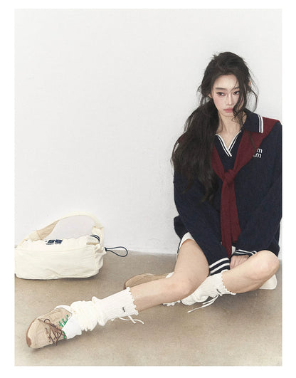 AOMALM - "Navy in Negative Space" Navy Academy-Style Knit Two-Piece Set