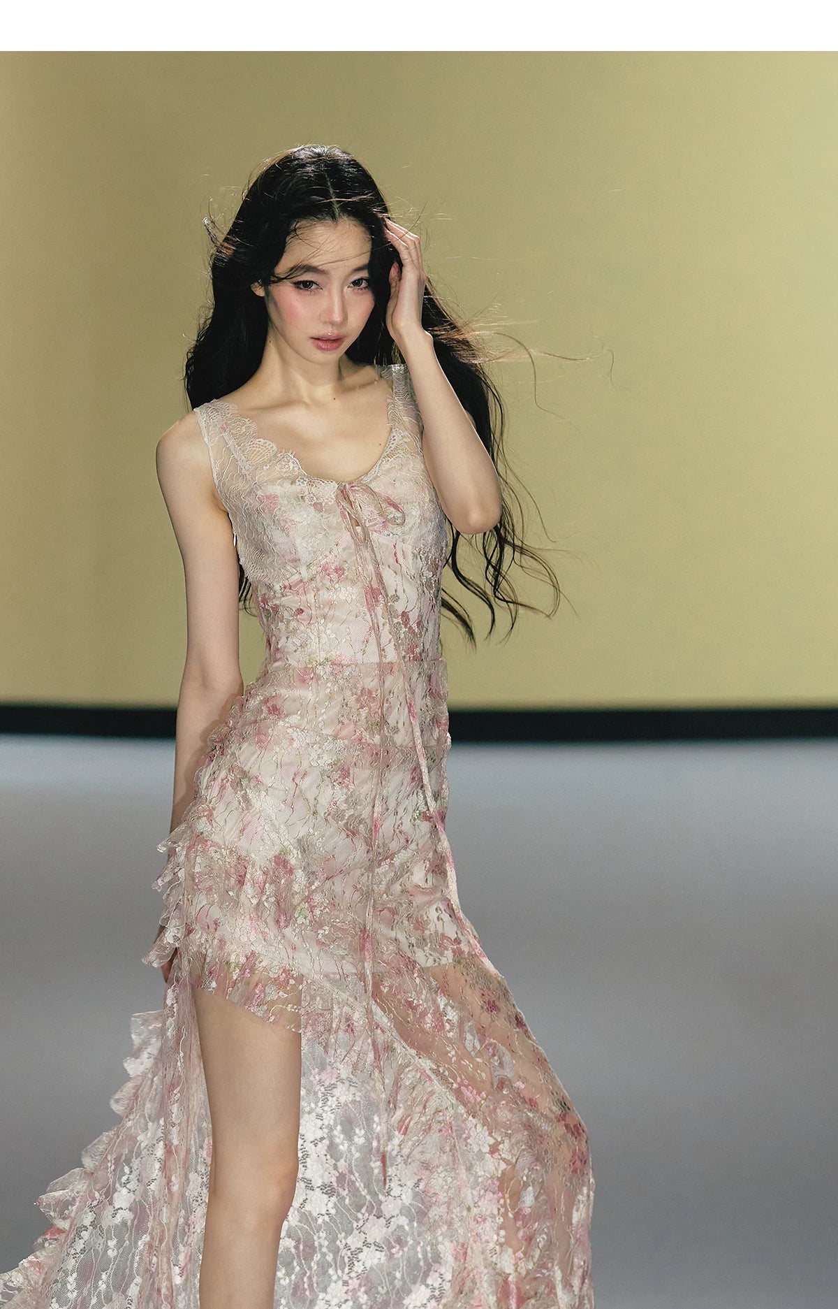 "Blush Mirage" Floral Lace Slip Maxi Dress
