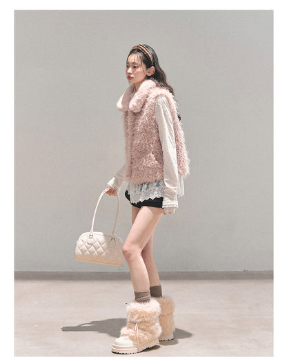 少也眼 “Warmth of a Dreamscape” Pink Faux-Fur Vest 94468854
