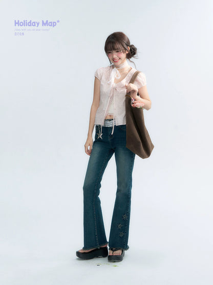 "Vintage Stardust" Star Embroidered Flared Jeans