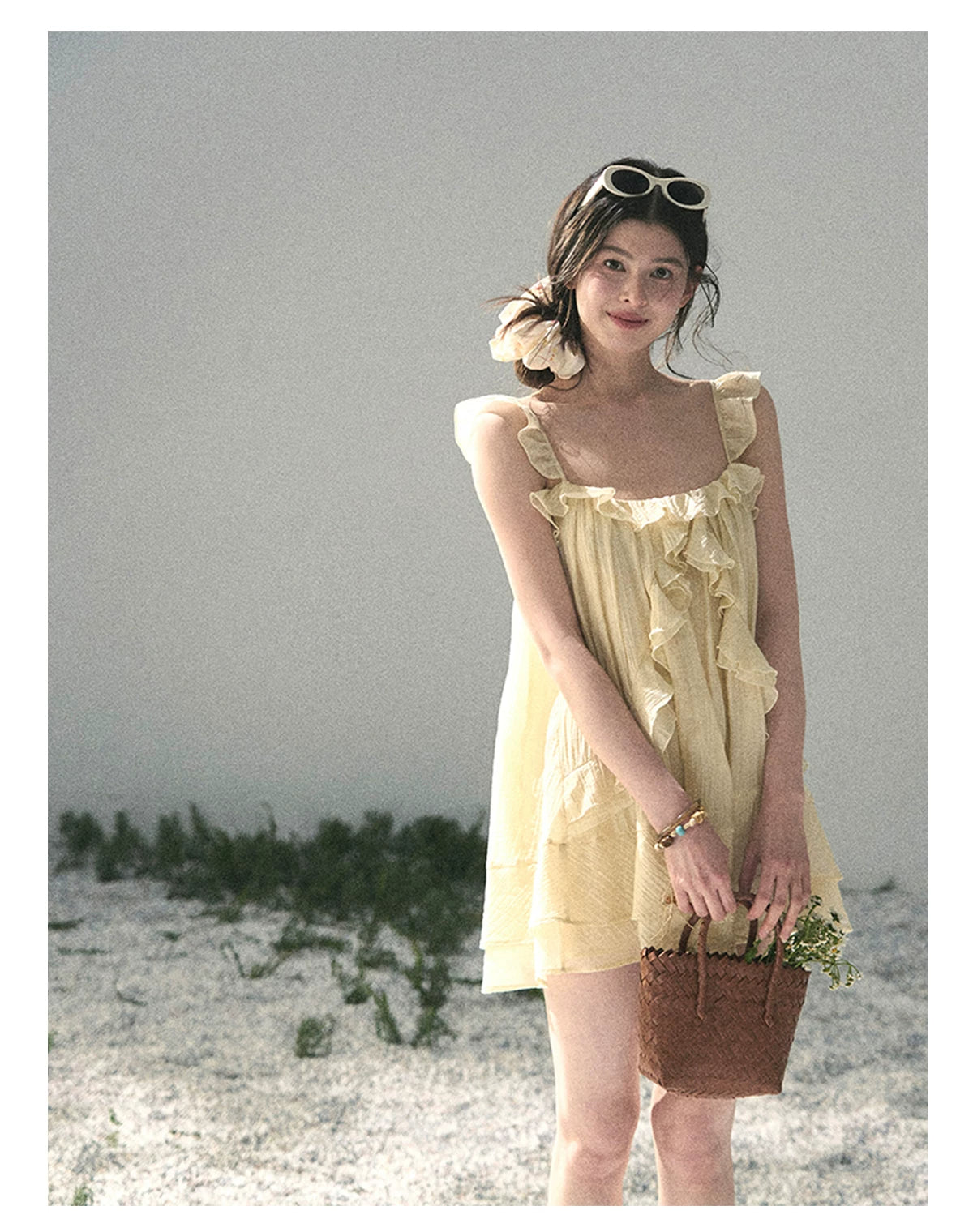 “Tenderly Entwined” Soft Butter Yellow Ruffle Babydoll Dress 4563543