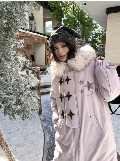 阮阮自制 - Starlight Dream Lilac Star-Trim Duck Down Coat