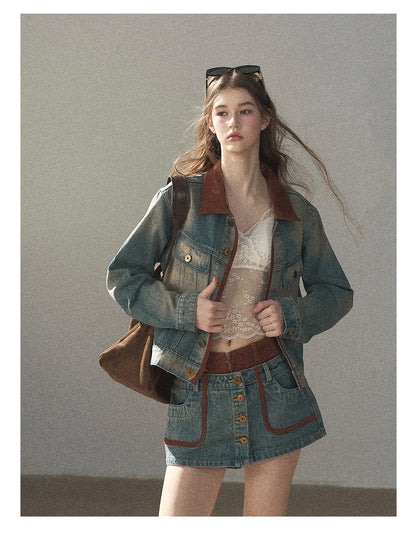 170726 "Closer to the Sun" Vintage Blue Denim Jacket & Skort Set