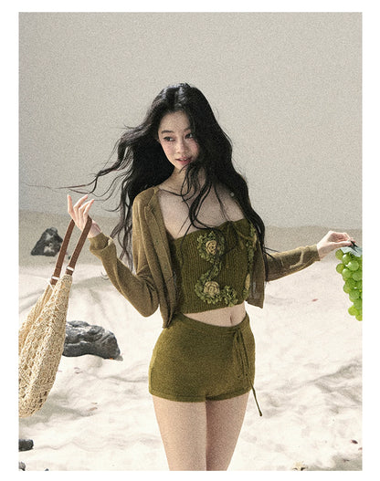 "Forest After Rain" Misty Meadow Haze 3-Piece Cardigan & Shorts Set 45236485