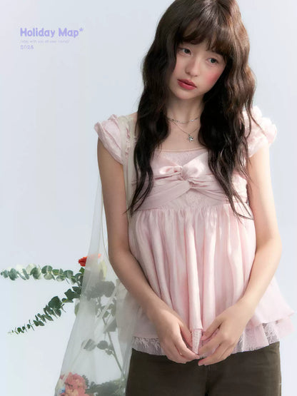 "Summer Sweetheart" Cherry Blossom Pink Bow Cami Top