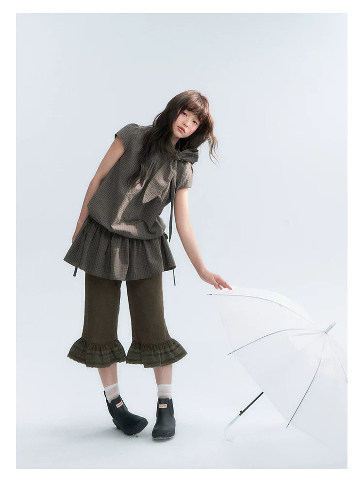 "Forest Cocoa" Dark Coffee Green Flare Capri Pants