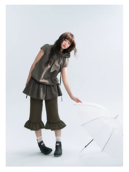 "Forest Cocoa" Dark Coffee Green Flare Capri Pants