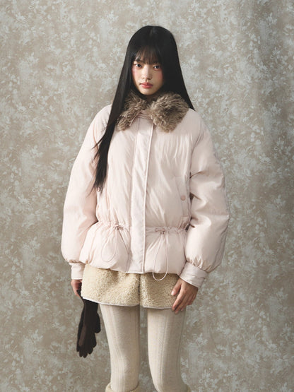 Soote Season - Sweet Cream Pink Faux-Fur Collar Puffer Jacket