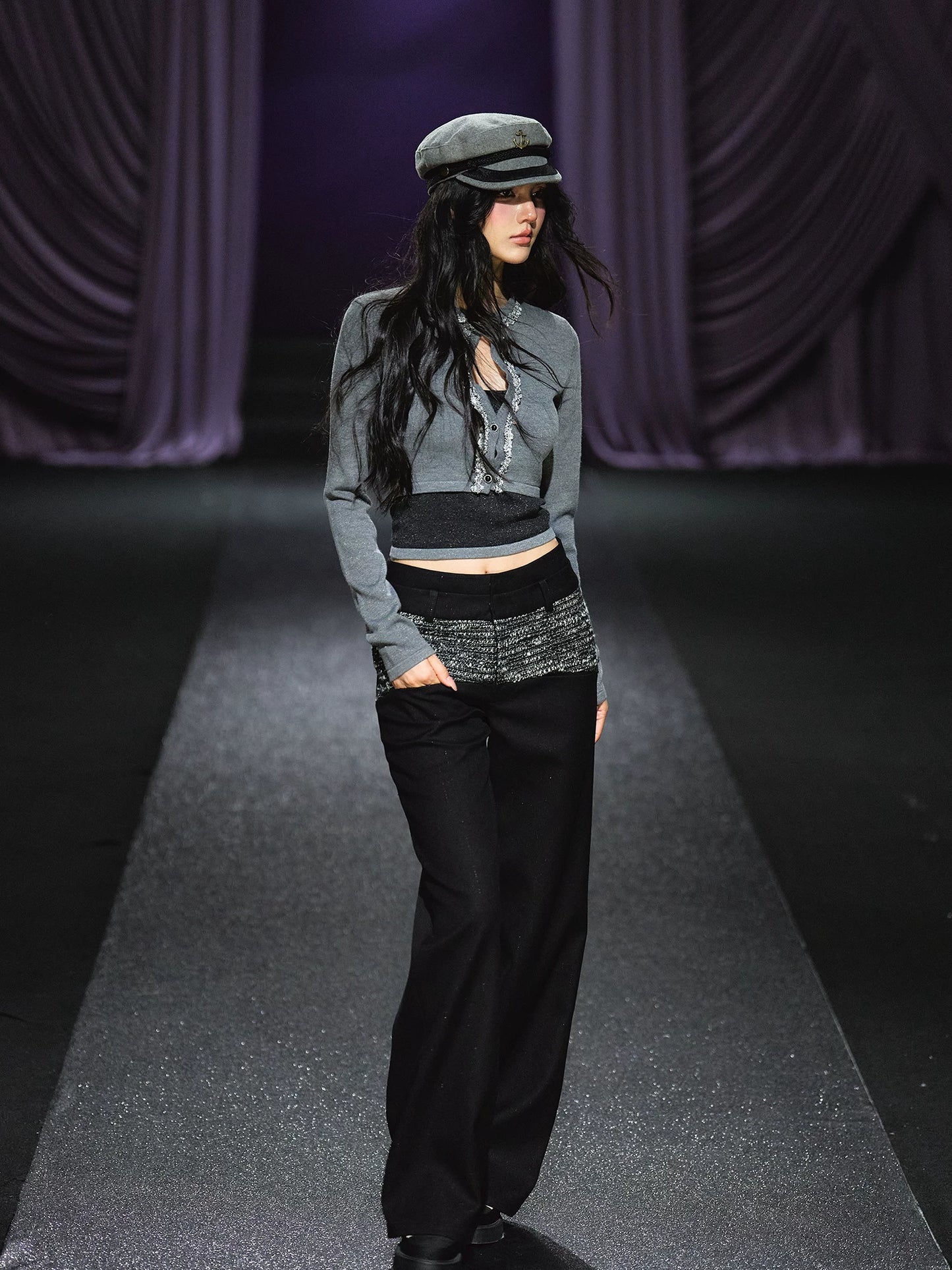 "Midnight Atelier" Black Double-Waist Straight-Leg Trousers