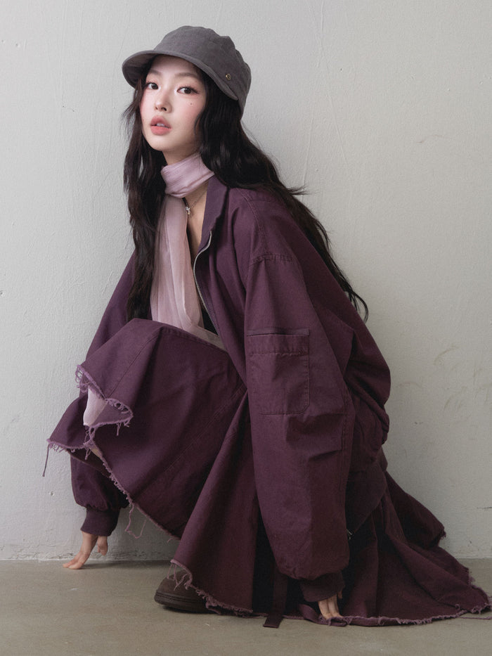 1P - Berry Purple Utility Jacket & Pleated Skirt Set