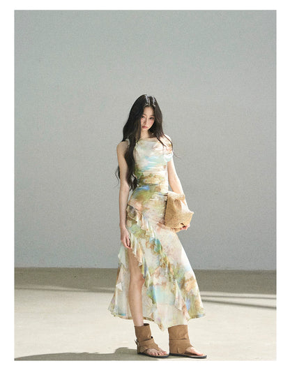 "Daisies & Poppies" Misty Meadow Off-Shoulder Lace Maxi Dress
