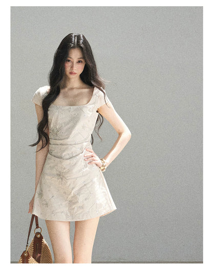 "Summer in Slow Motion" Mother-of-Pearl Star Beaded Fit & Flare Mini Dress