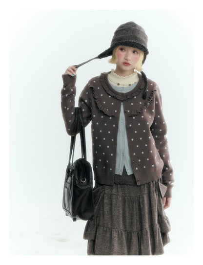Horridale - Gray Brown Green Polka Dot Low-Rise Knit Bubble Skort